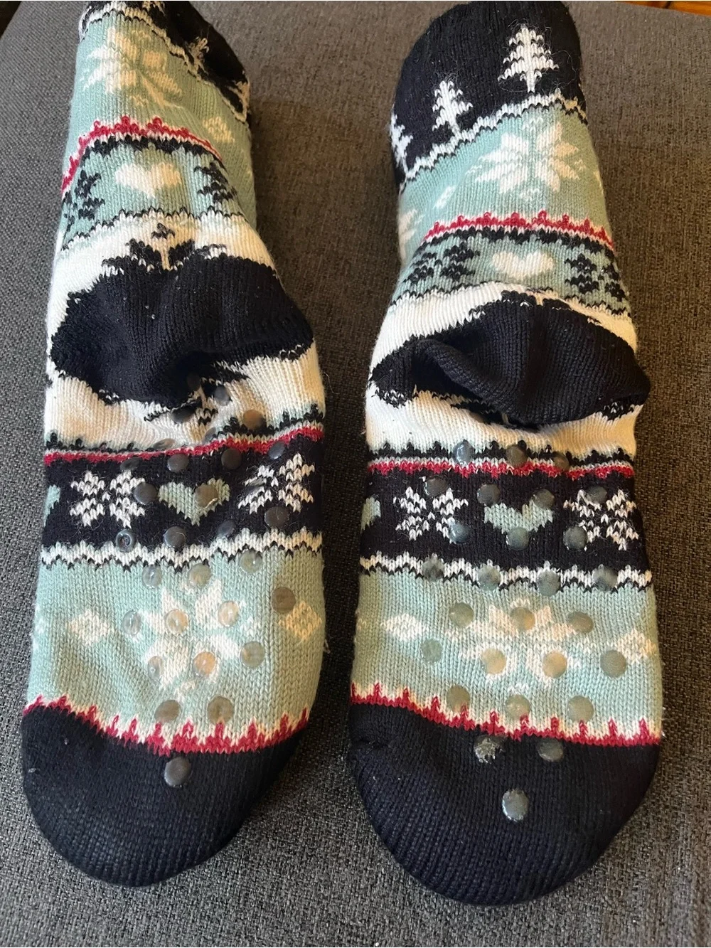 Cozy Fair Isle Slipper Socks 7-11 Non Slip Gripper Sherpa Fleece unisex